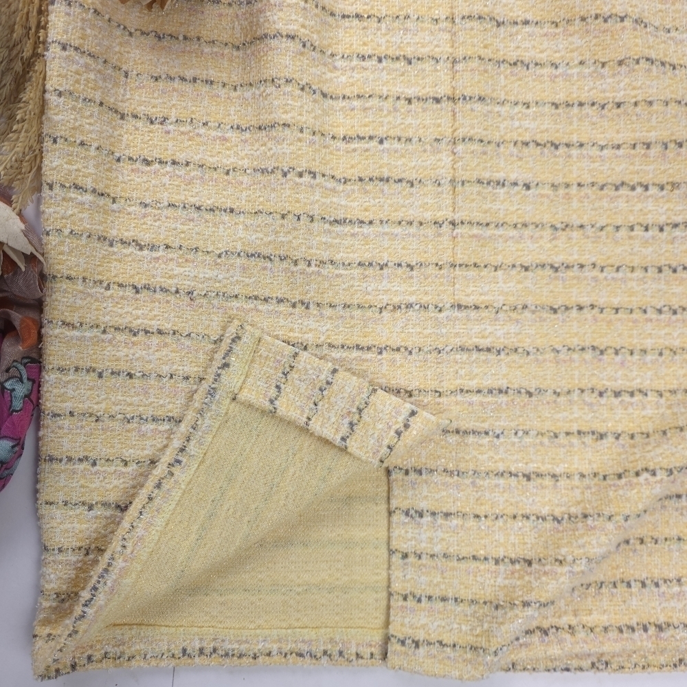 Amanda Charles Tweed Elegant Yellow Striped Skirt Sz L - Picture 6 of 9